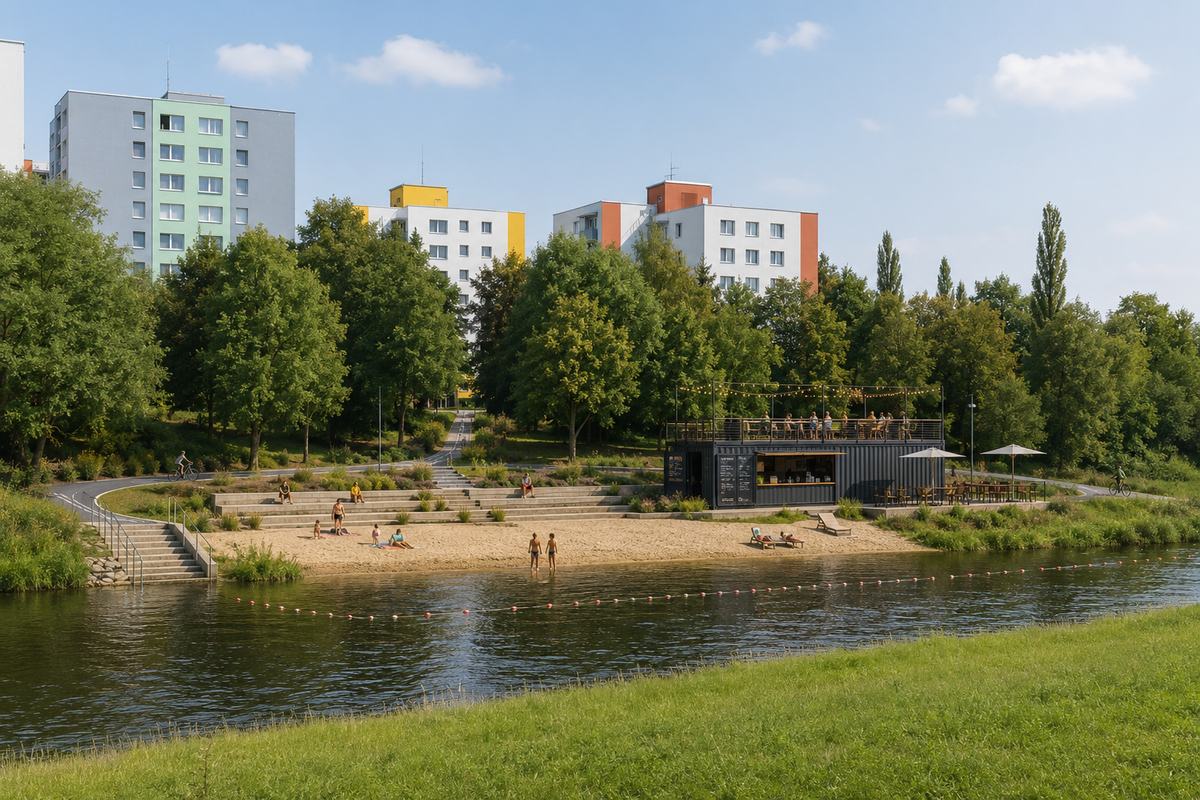 Vizualizace: koupací zóna pod sídlištěm 1. máje